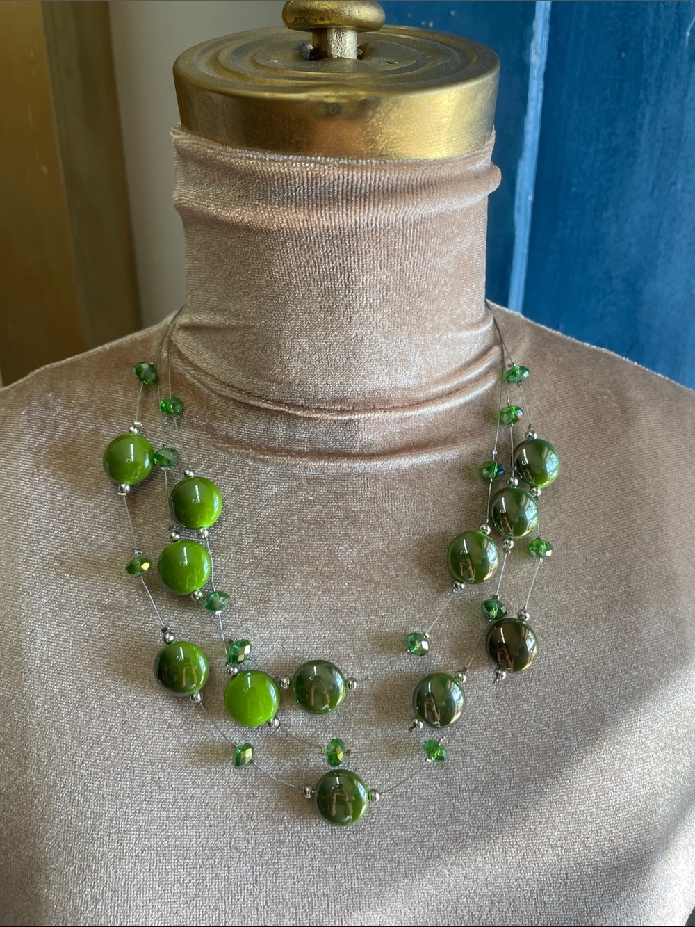Green Multi-Strand Bead Necklace - Women's Jewelry